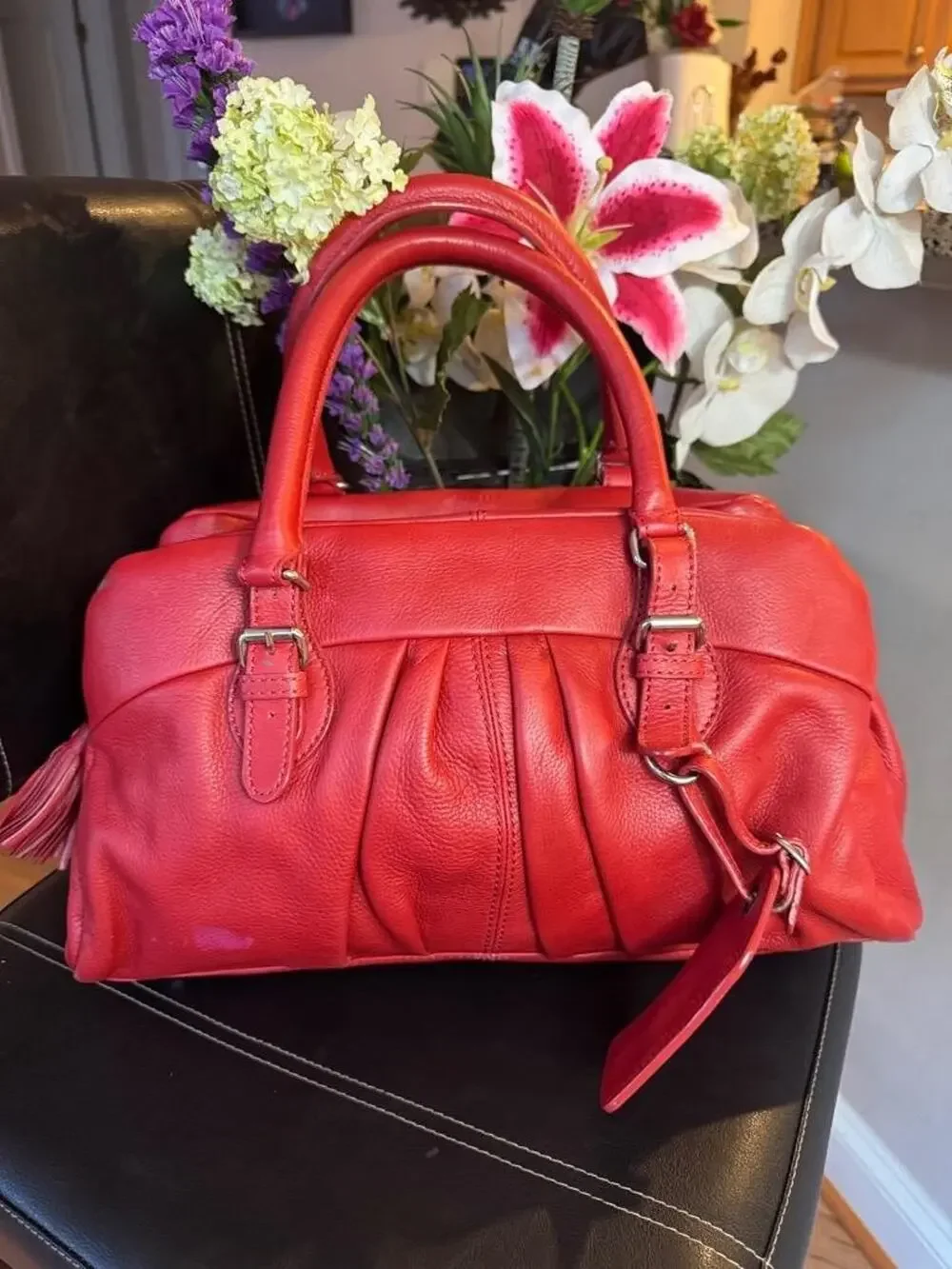 WEEKEND MAXMARA PEBBLE LEATHER red TOTE BAG SATCHEL (120